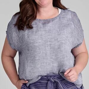Flax Size Small 100% Linen Indigo Gauze Boxy Fit Mia Tee Shirt Lagenlook